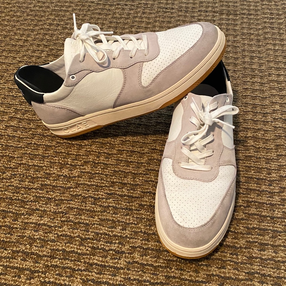 Clae - Men’s Malone White Leather Navy Size 11